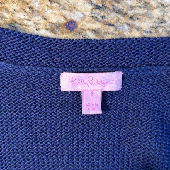 Lilly Pulitzer Cotton Navy Blue Open Front Short Sleeve Knit Cardigan Size S - Picture 5 of 8